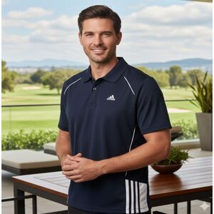 Adidas Climacool Polo Golf Shirt Athletic Blue White Mens Size M